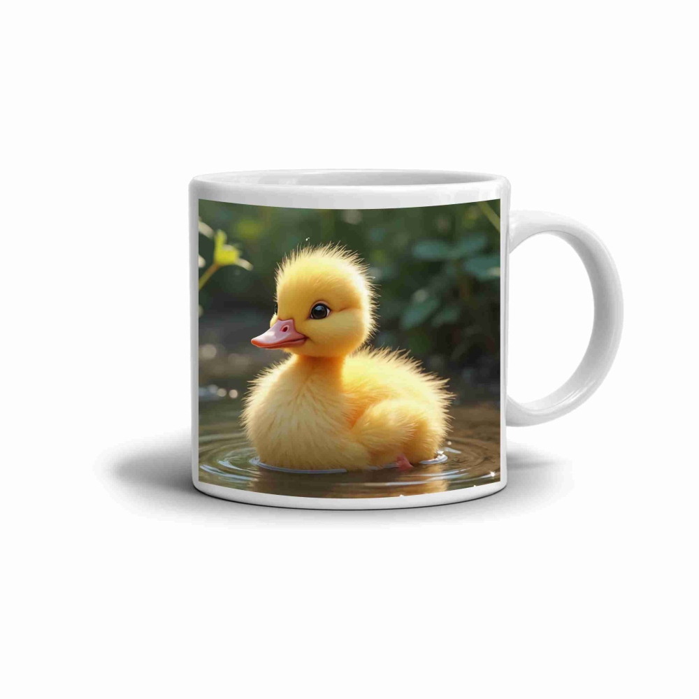 Biely keramický hrnček 330ml s obrázkom - veselé káčatko