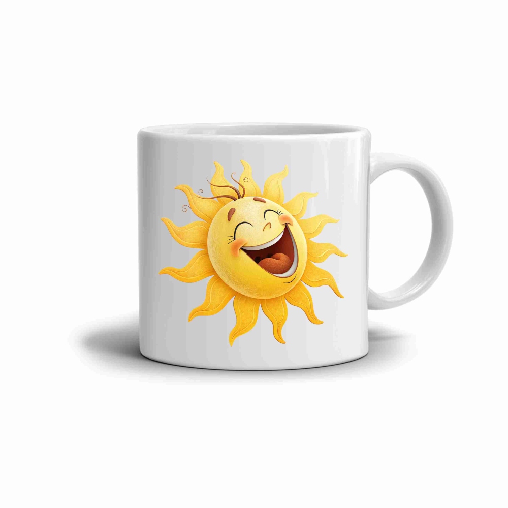 Biely keramický hrnček 330ml s obrázkom - veselé slnko