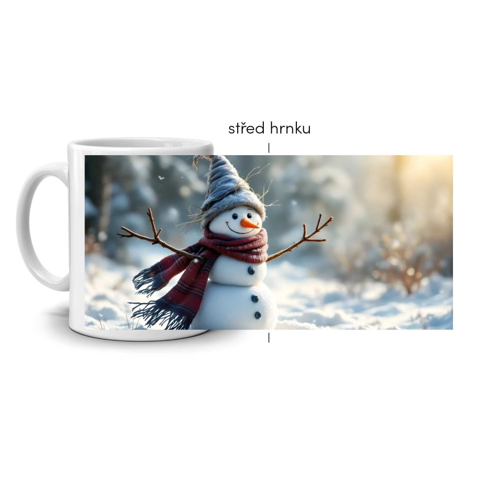 Biely keramický hrnček 330ml s obrázkom - veselý snehuliak