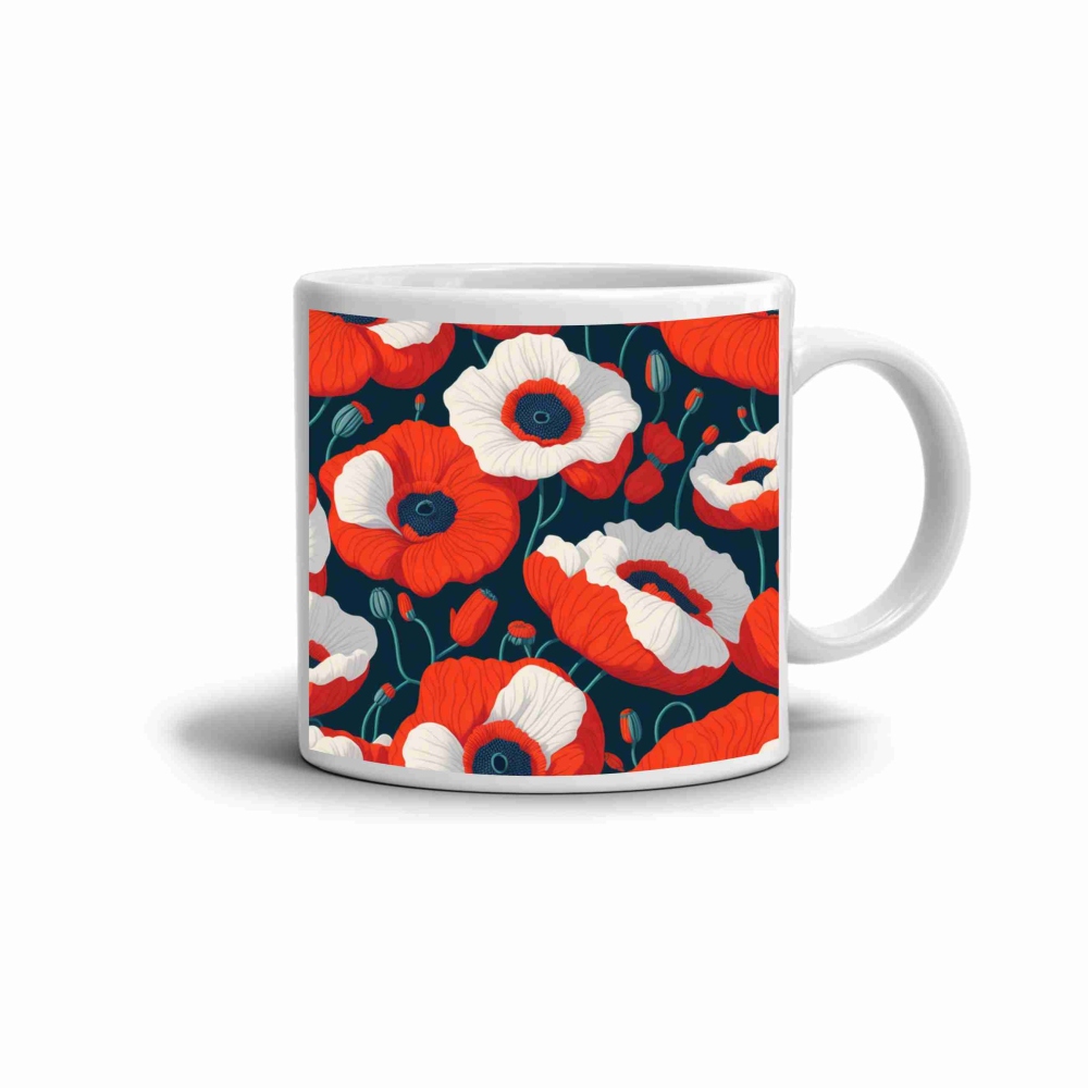 Biely keramický hrnček 330ml s obrázkom - vlčie maky