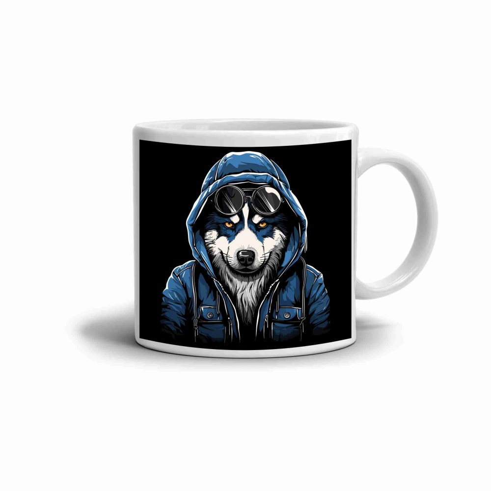 Biely keramický hrnček 330ml s obrázkom - vlčí rebel