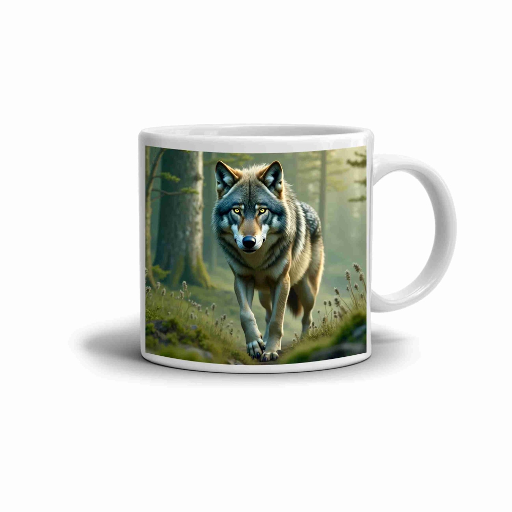 Biely keramický hrnček 330ml s obrázkom - vlčí strážca