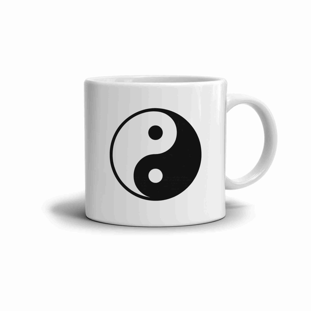 Biely keramický hrnček 330ml s obrázkom - yin a yang