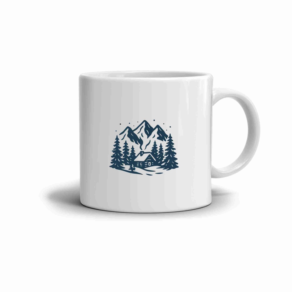 Biely keramický hrnček 330ml s obrázkom - zasnežené údolie