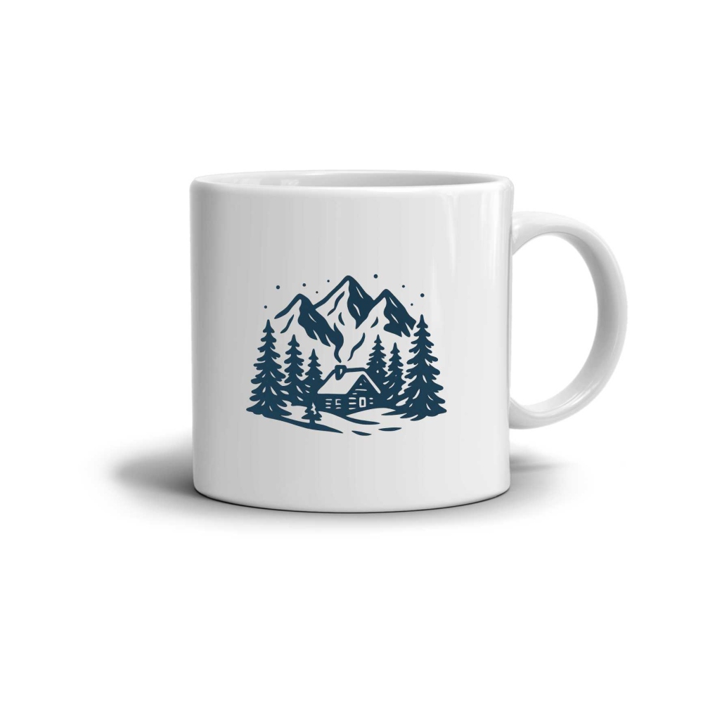 Biely keramický hrnček 330ml s obrázkom - zasnežené údolie