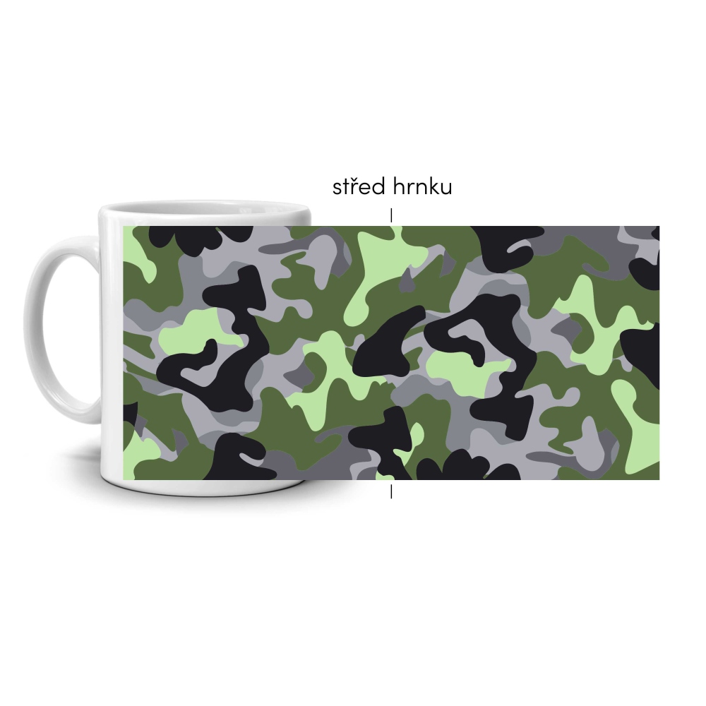 Biely keramický hrnček 330ml s obrázkom - zelené camo