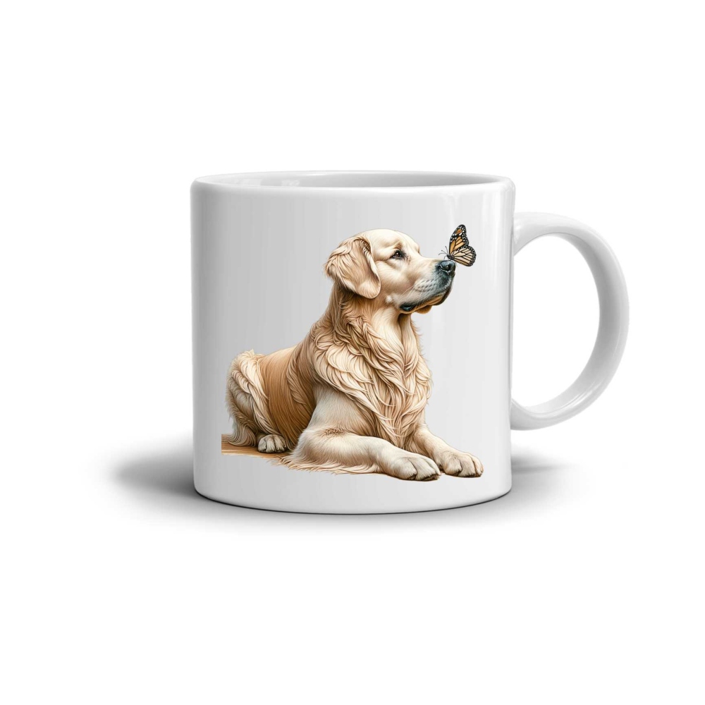 Biely keramický hrnček 330ml s obrázkom - zlatý retriever