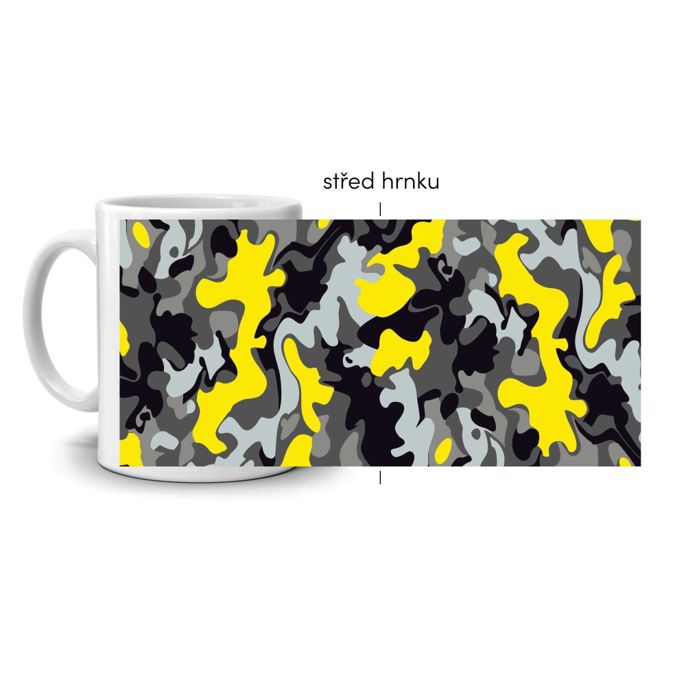 Biely keramický hrnček 330ml s obrázkom - žlté camo