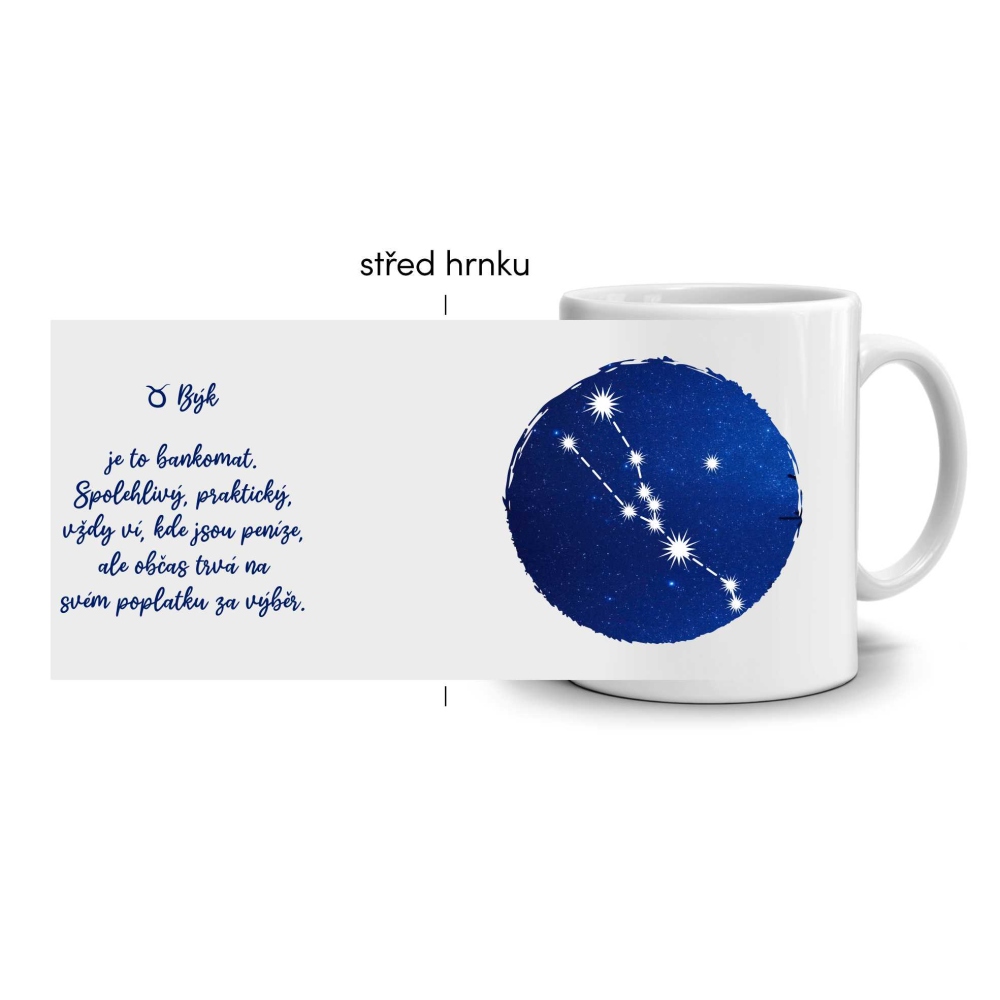 Biely keramický hrnček 330ml s obrázkom - znamenie býk