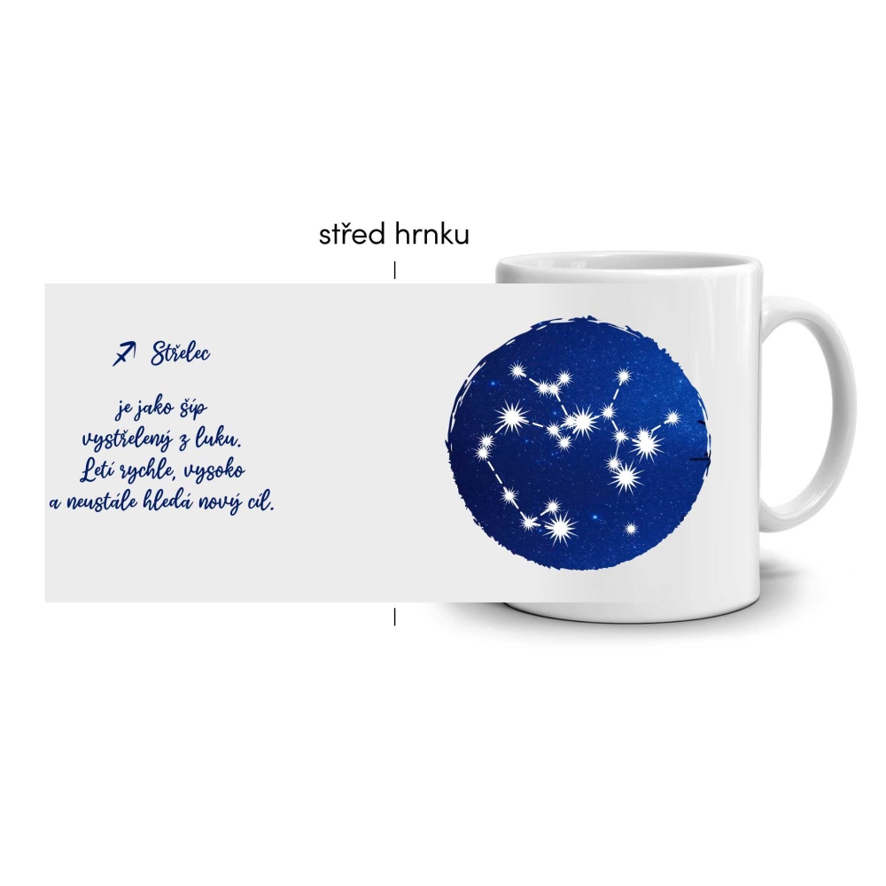 Biely keramický hrnček 330ml s obrázkom - znamení strelec