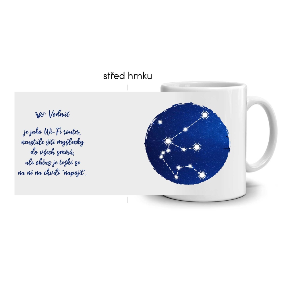 Biely keramický hrnček 330ml s obrázkom - znamení vodnár