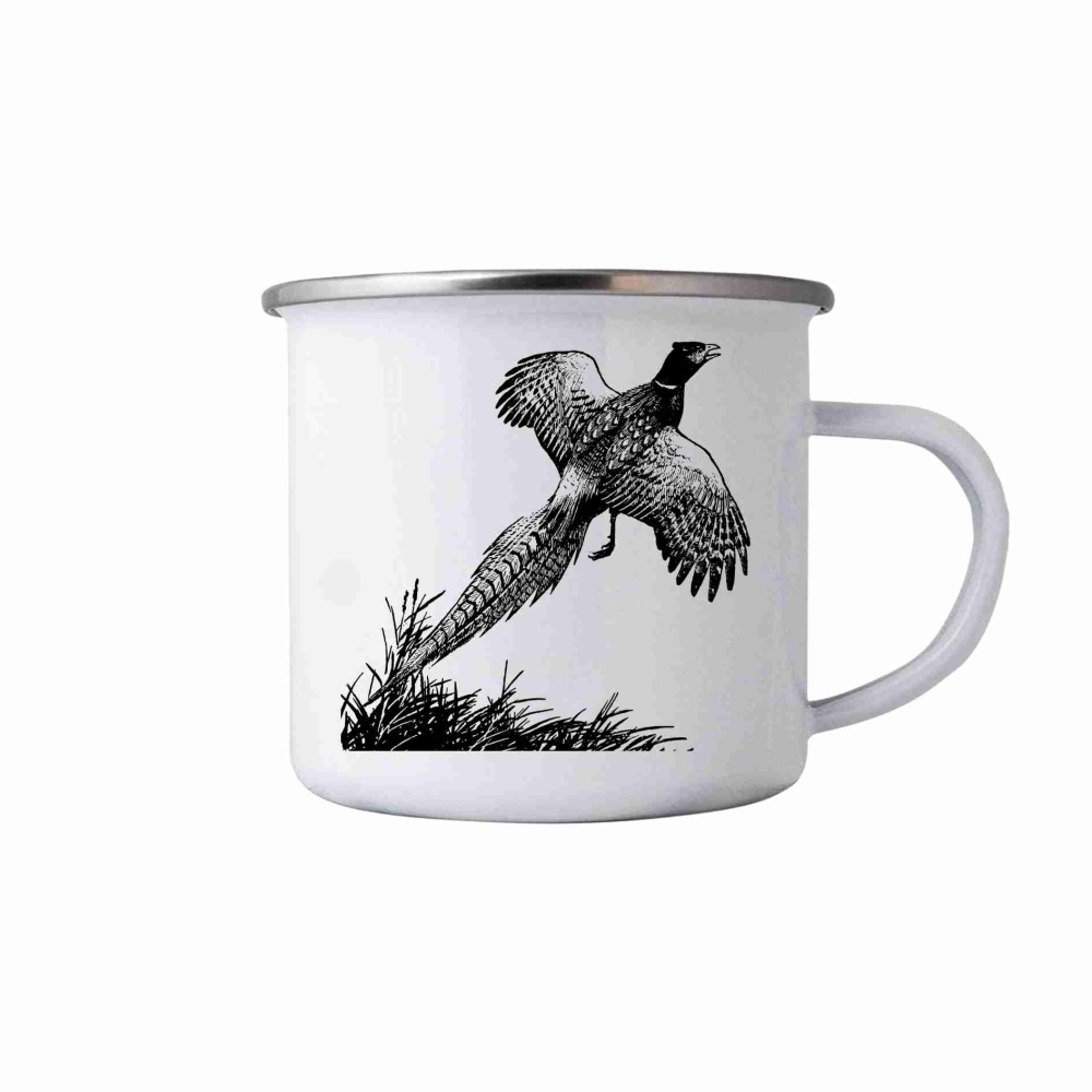 Biely plechový hrnček 380ml s obrázkom - bažant