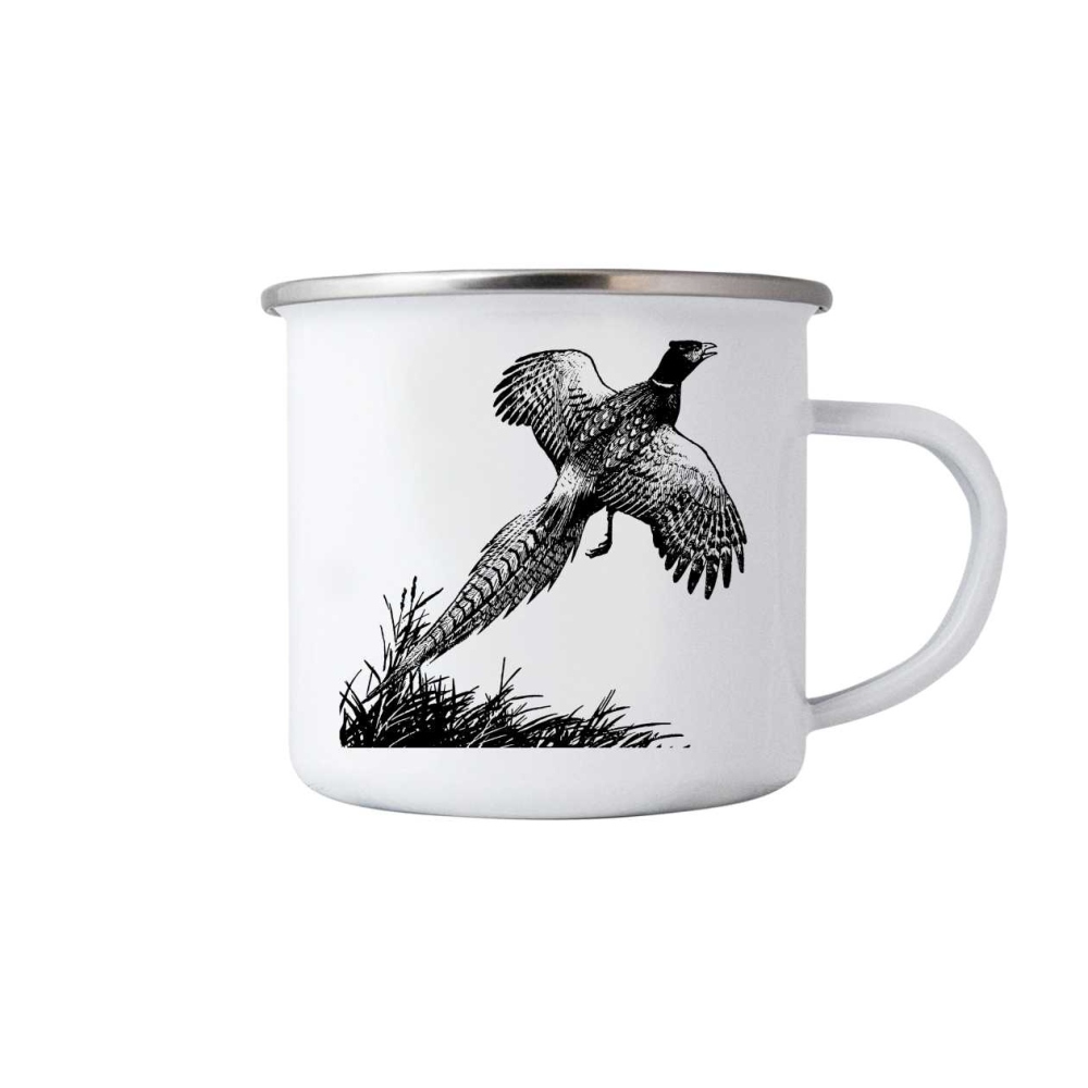 Biely plechový hrnček 380ml s obrázkom - bažant