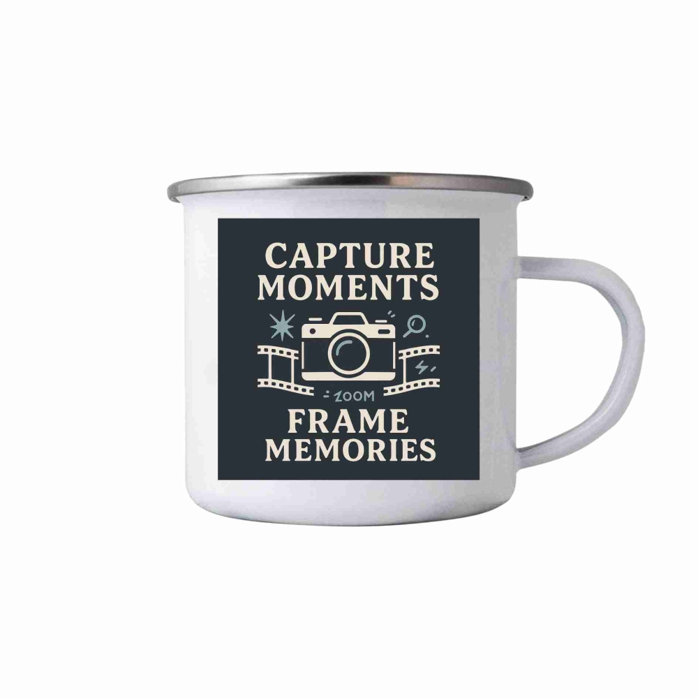 Biely plechový hrnček 380ml s obrázkom - capture moments