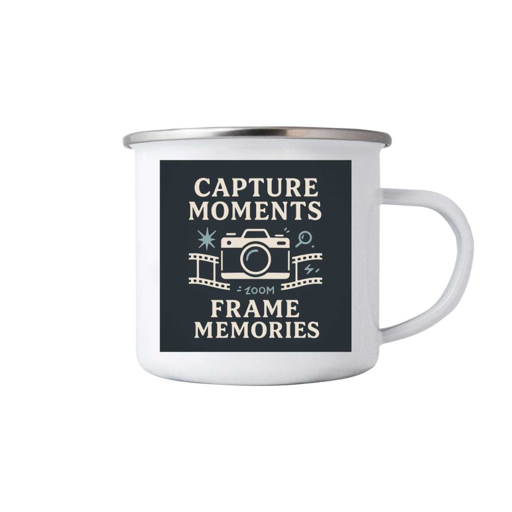 Biely plechový hrnček 380ml s obrázkom - capture moments