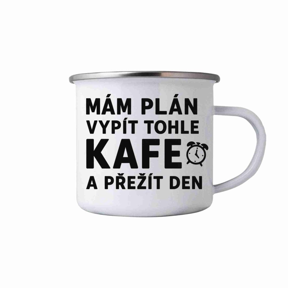 Biely plechový hrnček 380ml s obrázkom - citát kafe 1