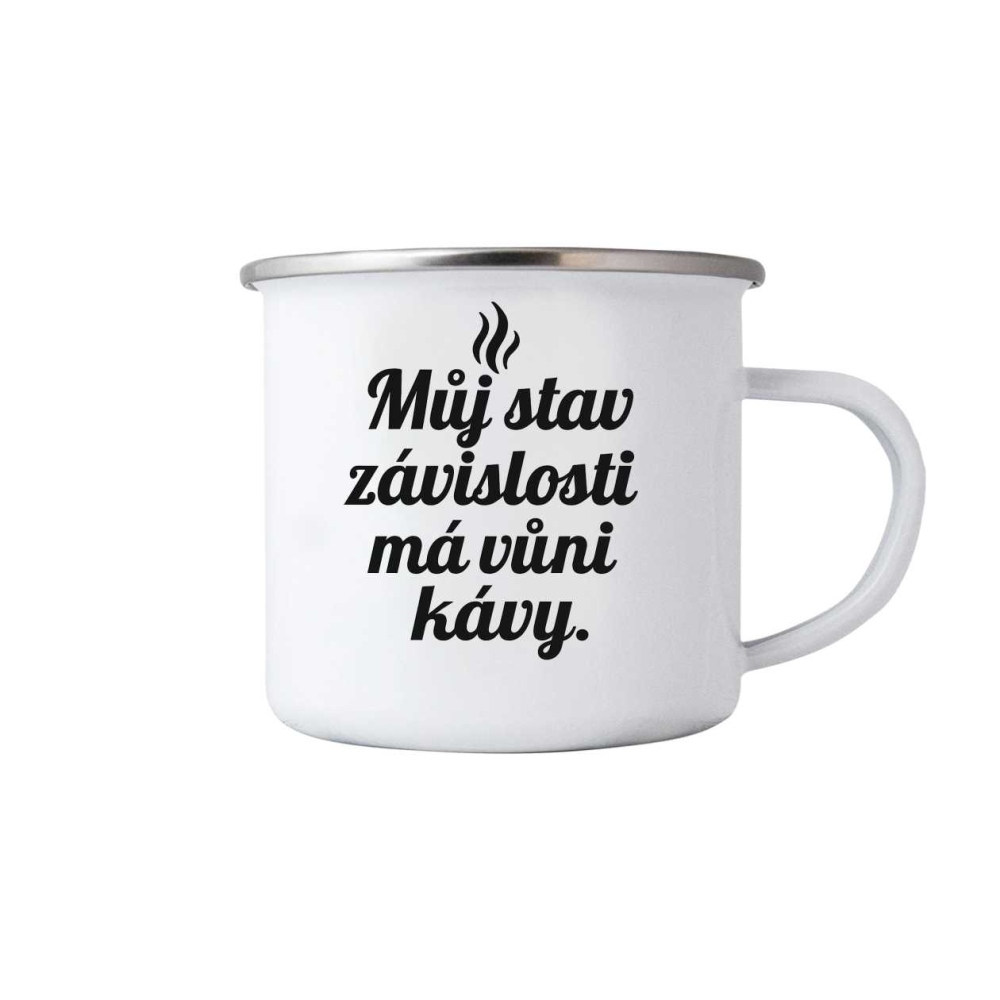 Biely plechový hrnček 380ml s obrázkom - citát kafe 2