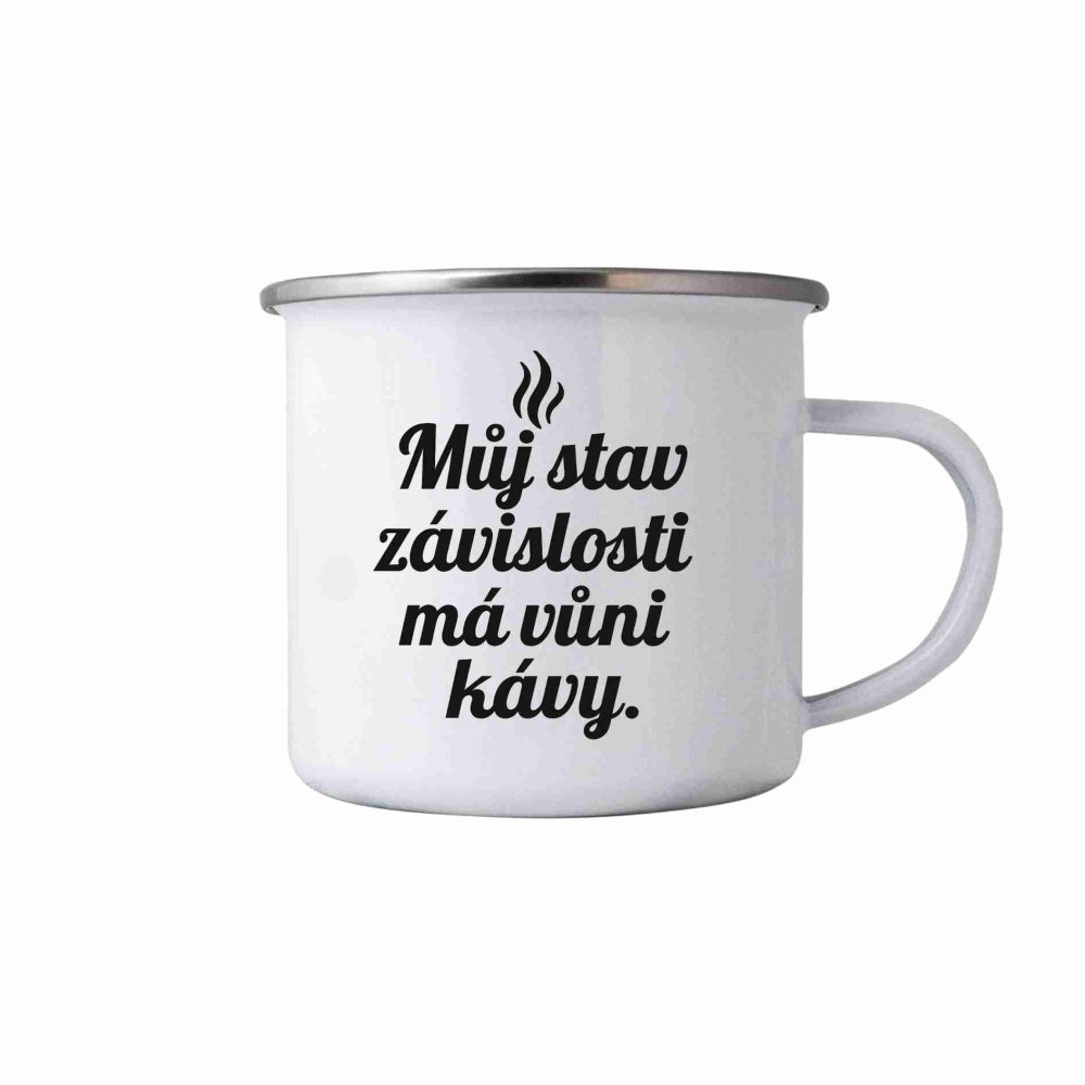 Biely plechový hrnček 380ml s obrázkom - citát kafe 2