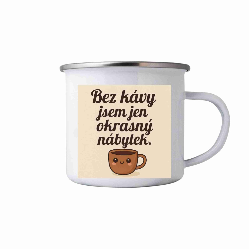 Biely plechový hrnček 380ml s obrázkom - citát kafe 4