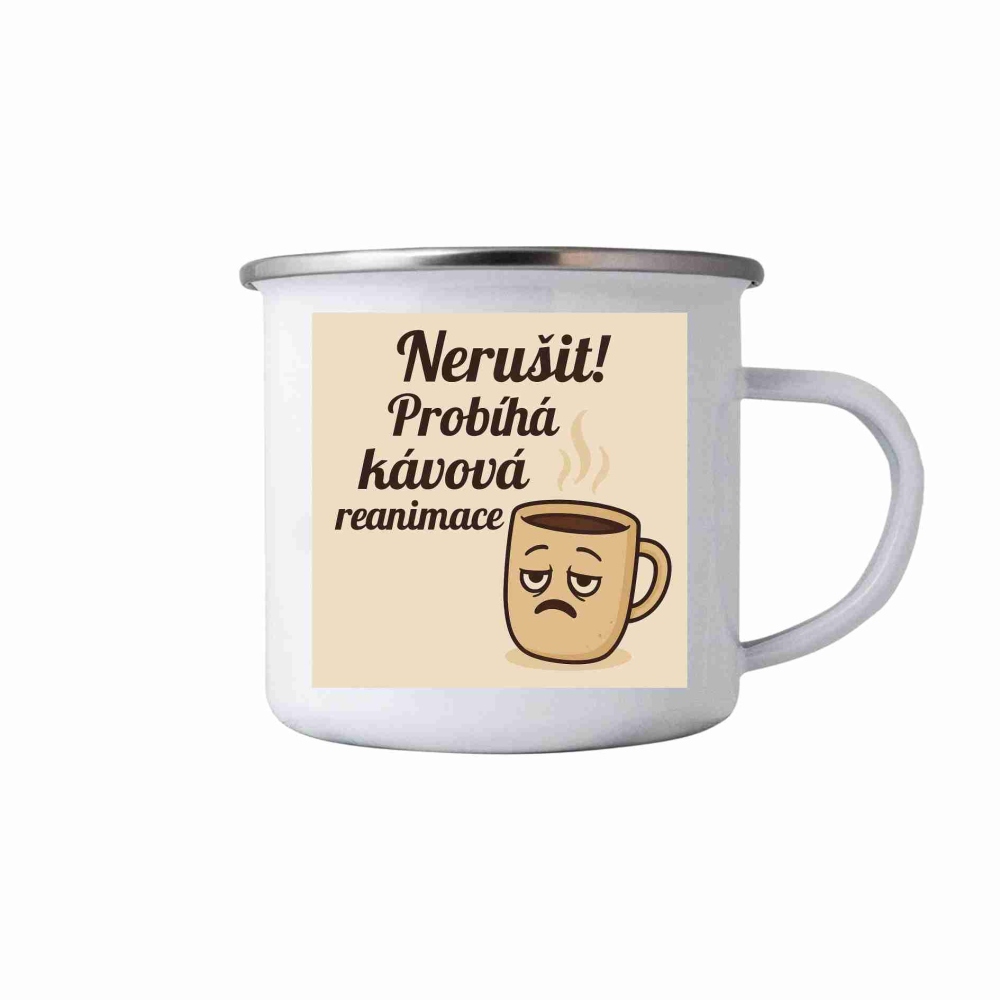 Biely plechový hrnček 380ml s obrázkom - citát kafe 5