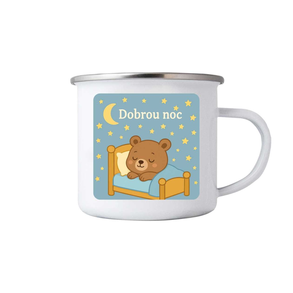 Biely plechový hrnček 380ml s obrázkom - dobrú noc