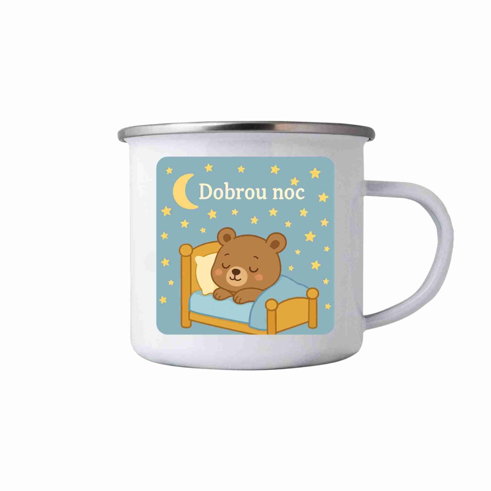 Biely plechový hrnček 380ml s obrázkom - dobrú noc