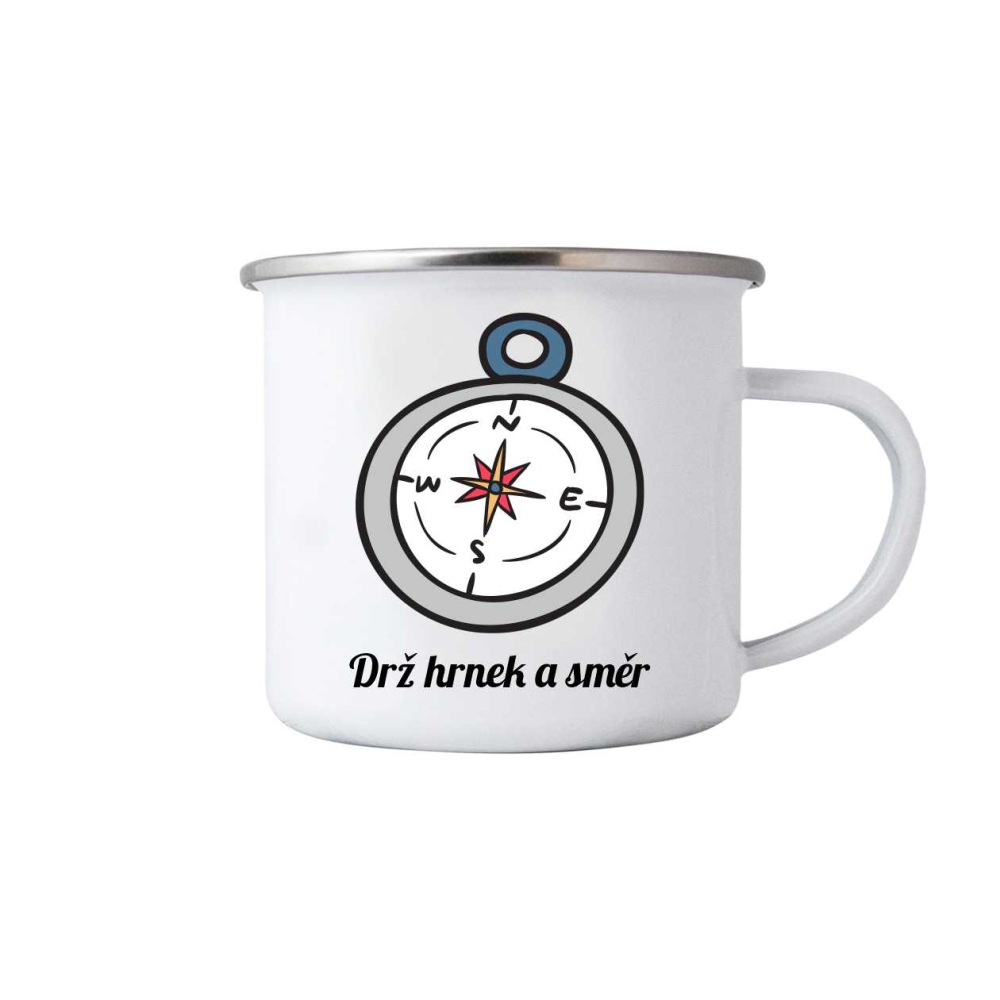 Biely plechový hrnček 380ml s obrázkom - drž hrnček a smer