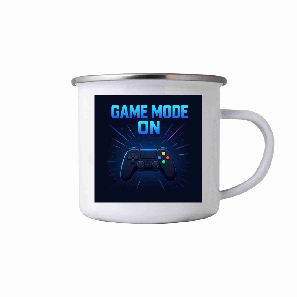 Biely plechový hrnček 380ml s obrázkom - game mode