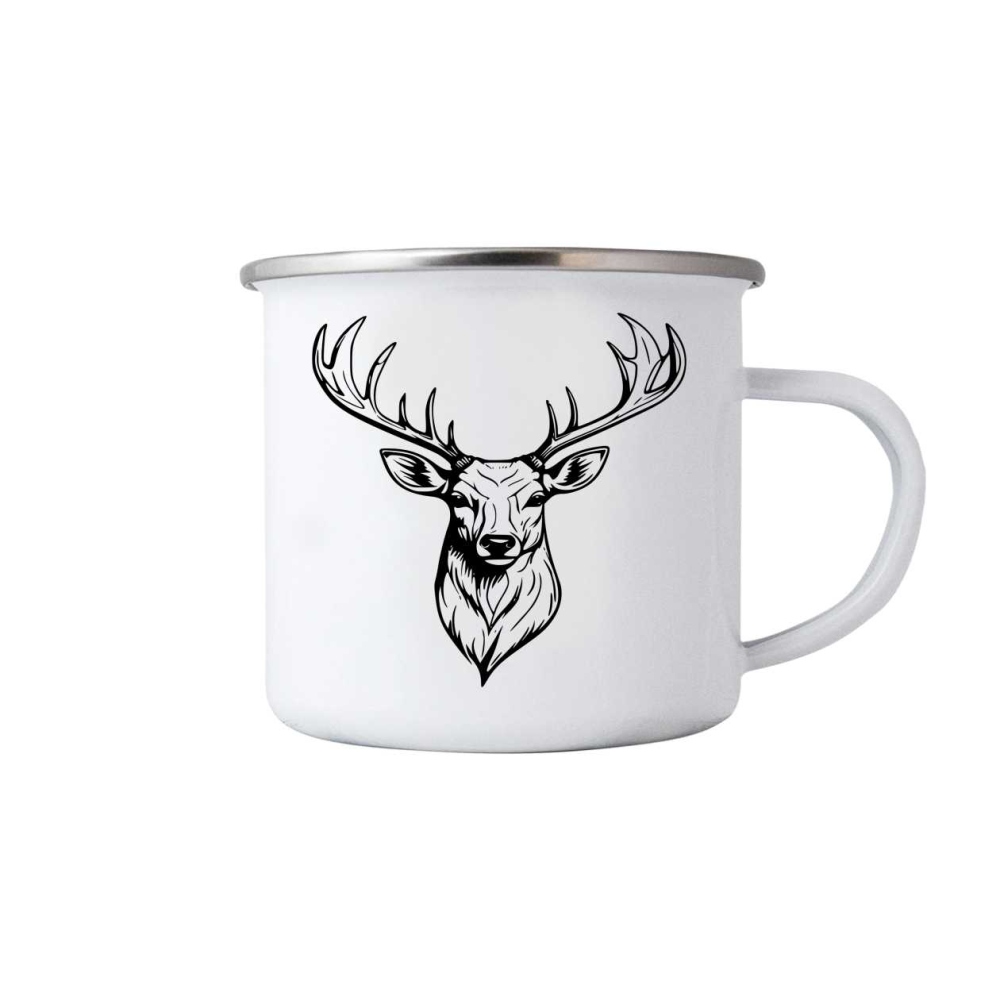 Biely plechový hrnček 380ml s obrázkom - jeleň 2