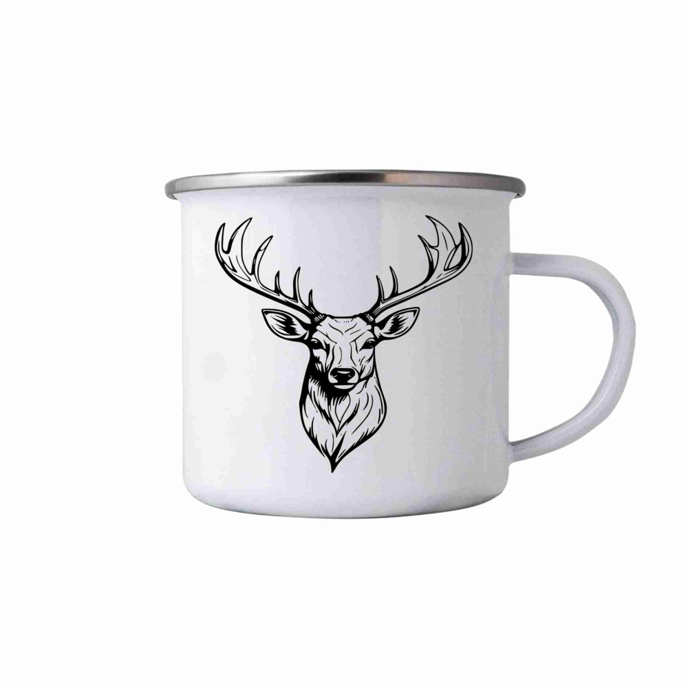 Biely plechový hrnček 380ml s obrázkom - jeleň 2