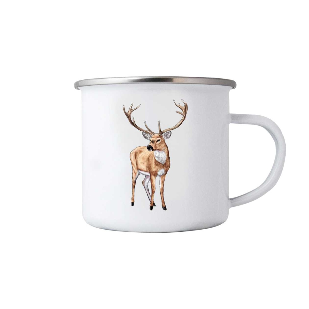 Biely plechový hrnček 380ml s obrázkom - jeleň
