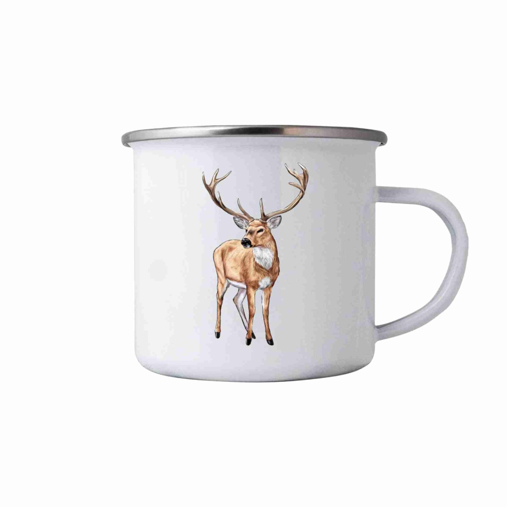 Biely plechový hrnček 380ml s obrázkom - jeleň