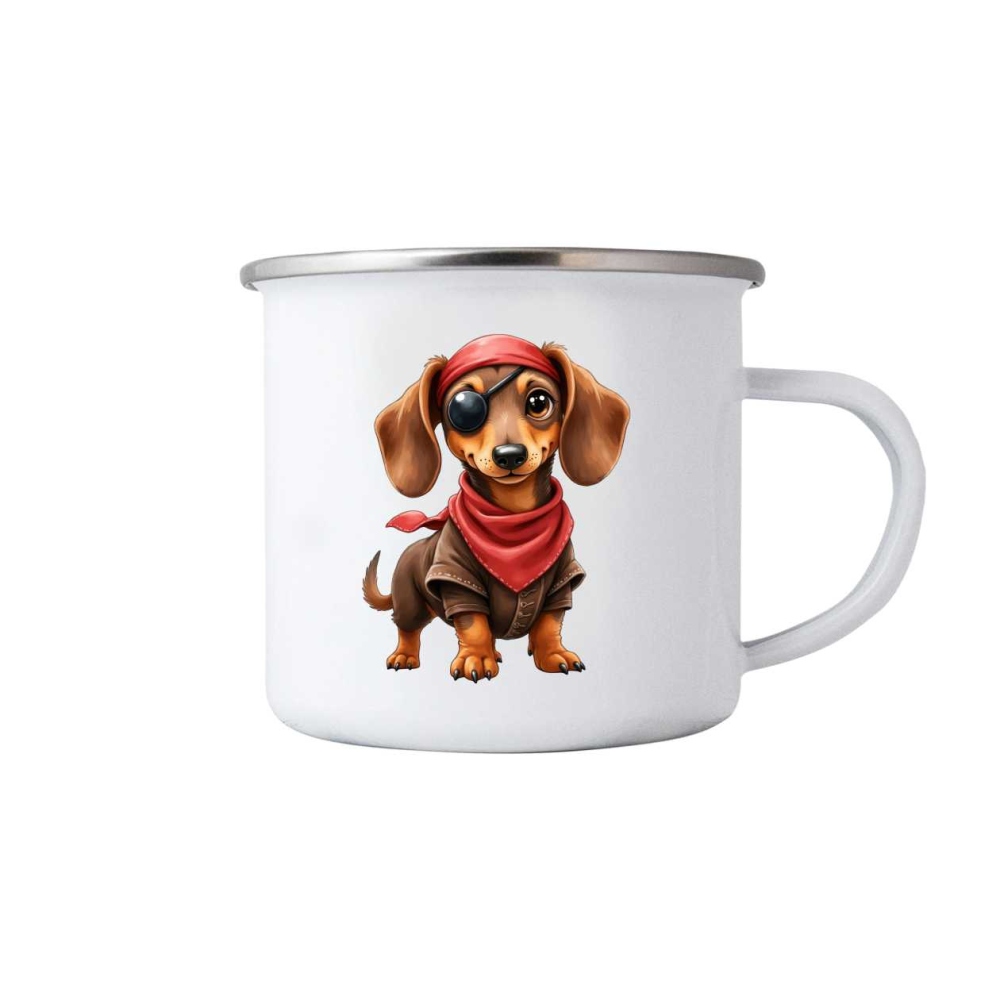 Biely plechový hrnček 380ml s obrázkom - jazvečík pirát