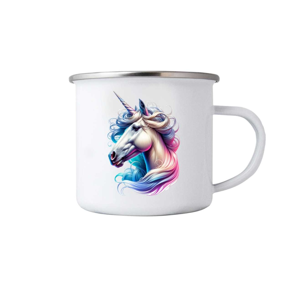 Biely plechový hrnček 380ml s obrázkom - magický jednorožec