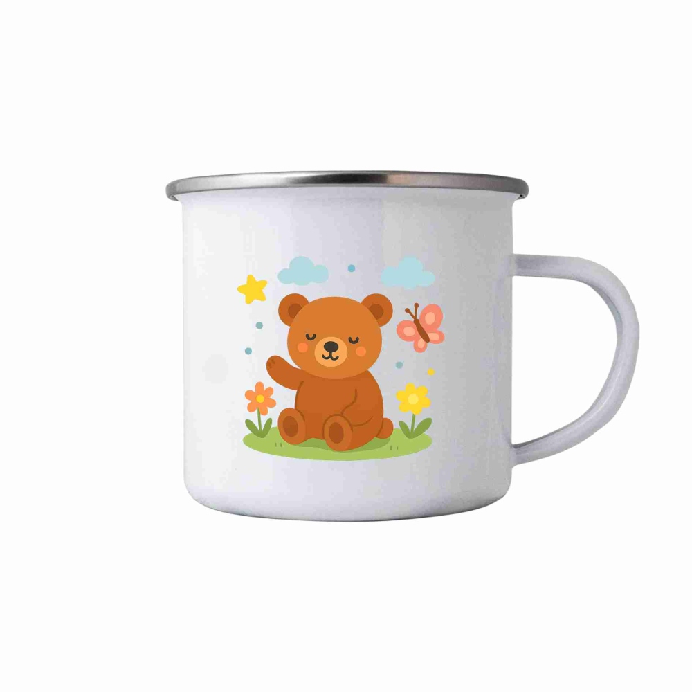 Biely plechový hrnček 380ml s obrázkom - medvedík