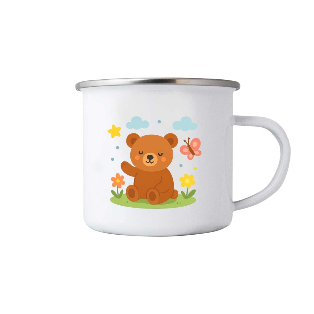 Biely plechový hrnček 380ml s obrázkom - medvedík