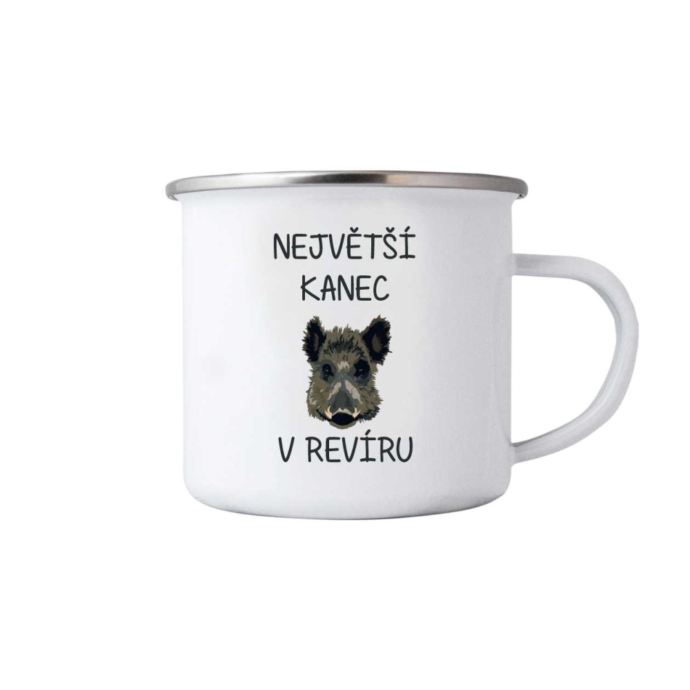 Biely plechový hrnček 380ml s obrázkom - najväčší kanec