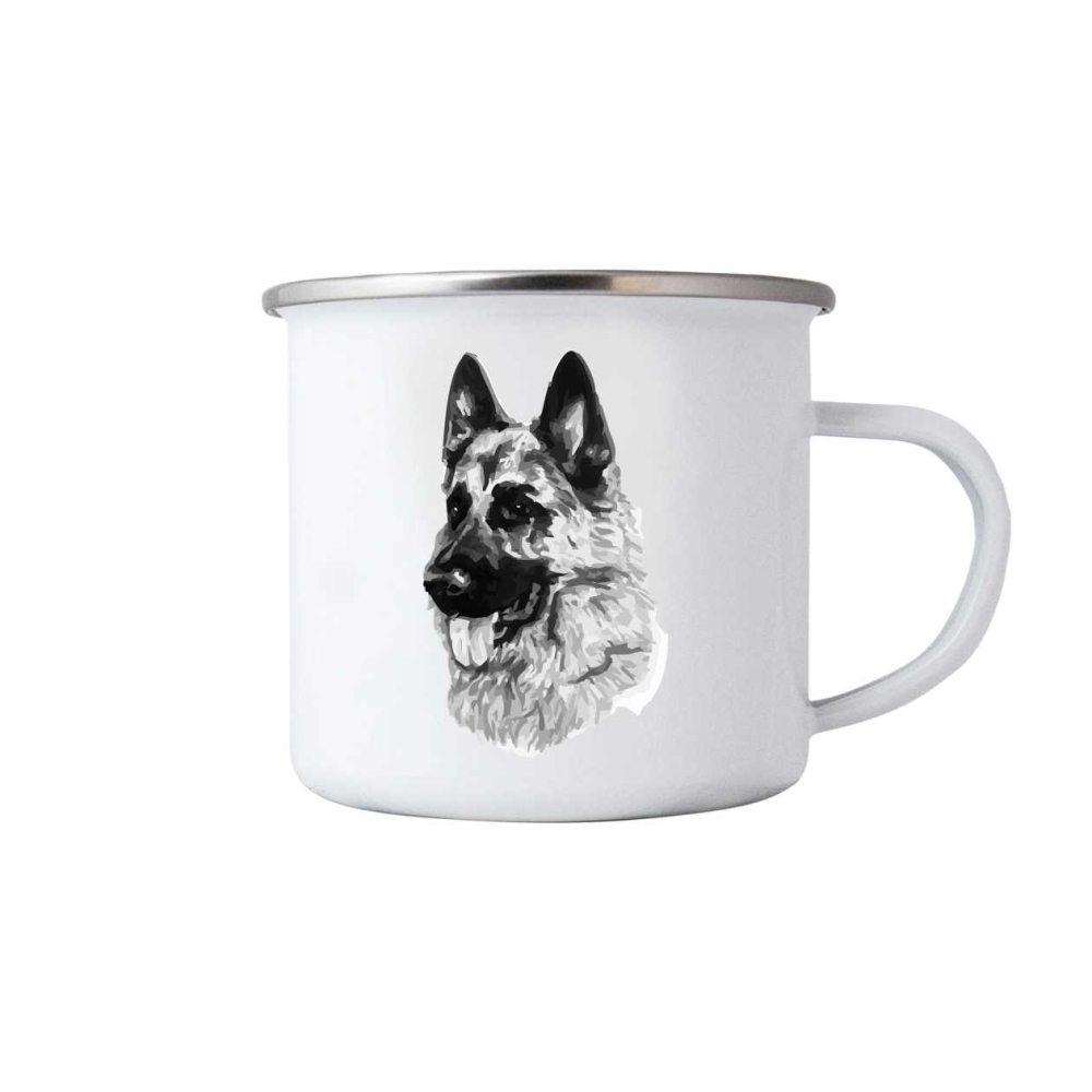 Biely plechový hrnček 380ml s obrázkom - nemecký ovčiak 2