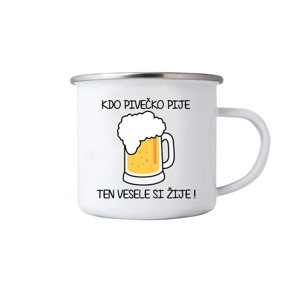 Biely plechový hrnček 380ml s obrázkom - pivečko