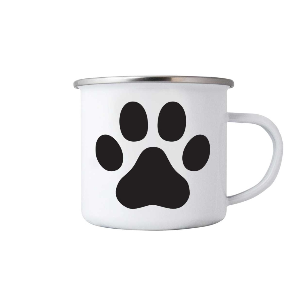Biely plechový hrnček 380ml s obrázkom - psie labka
