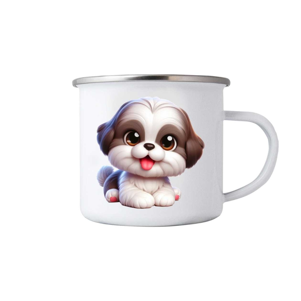 Biely plechový hrnček 380ml s obrázkom - roztomilý psík