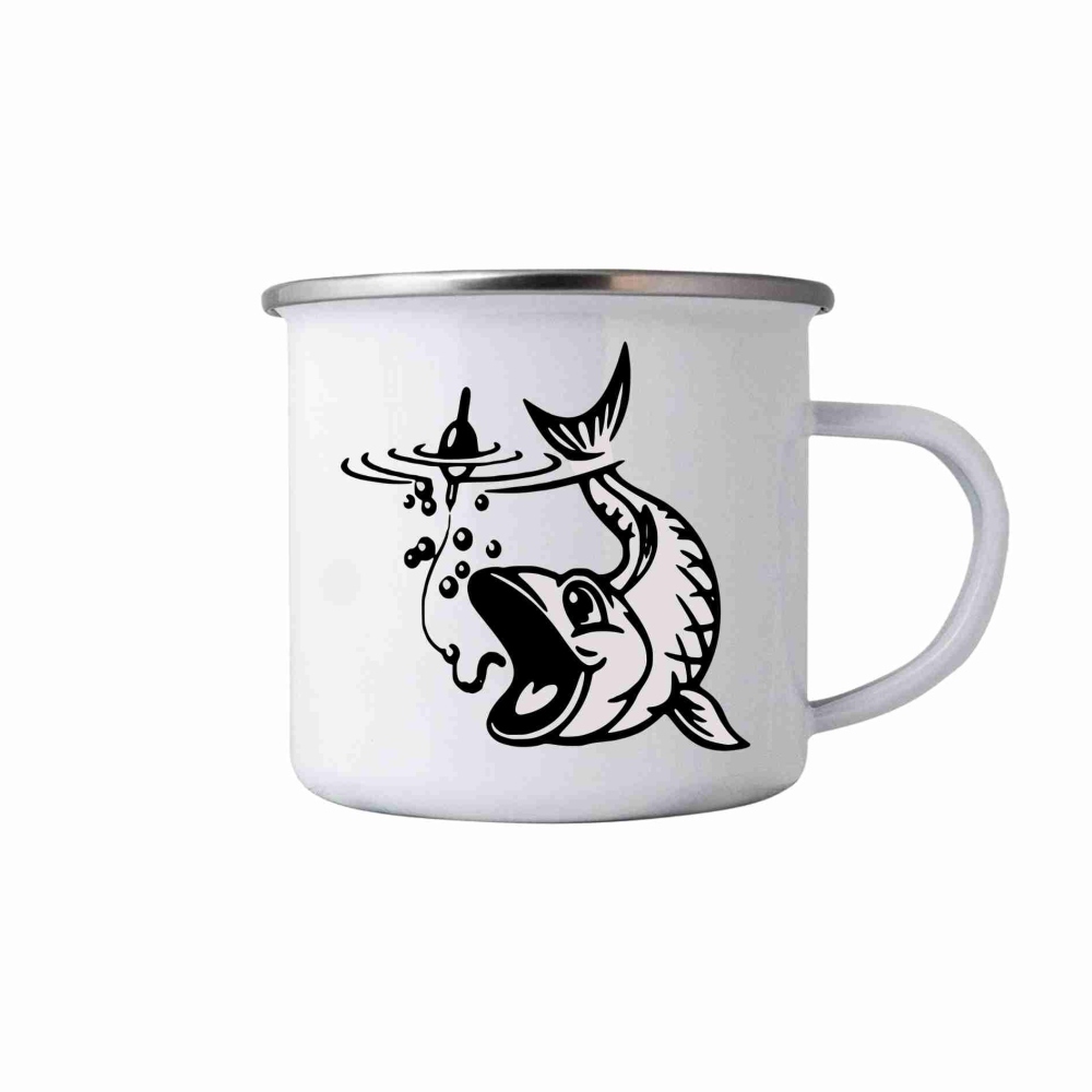 Biely plechový hrnček 380ml s obrázkom - šťuka 1