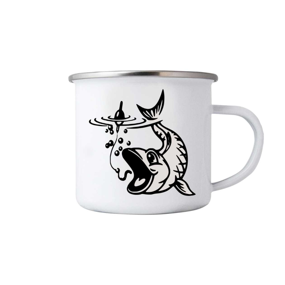 Biely plechový hrnček 380ml s obrázkom - šťuka 1