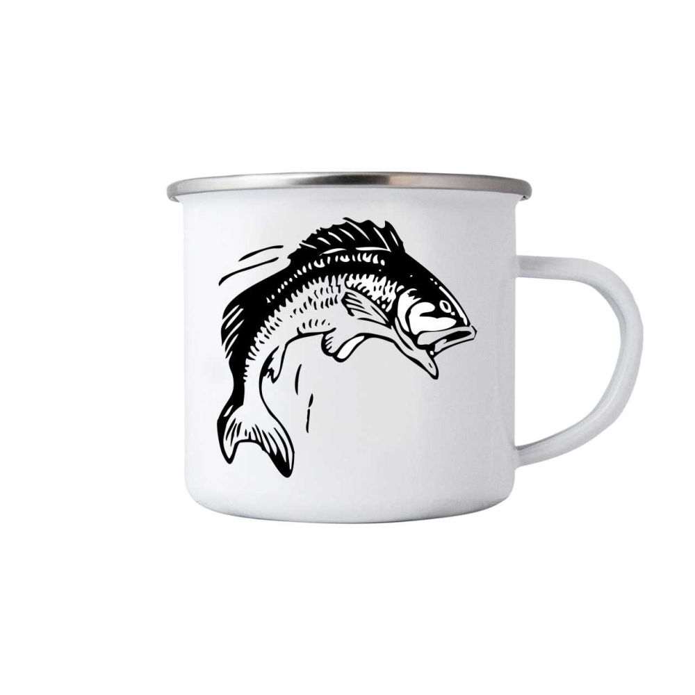 Biely plechový hrnček 380ml s obrázkom - šťuka 2