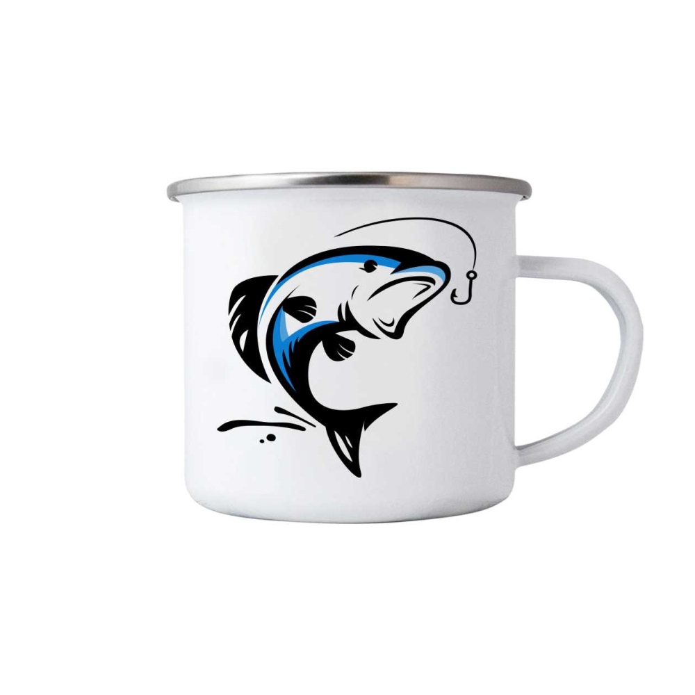 Biely plechový hrnček 380ml s obrázkom - šťuka 3