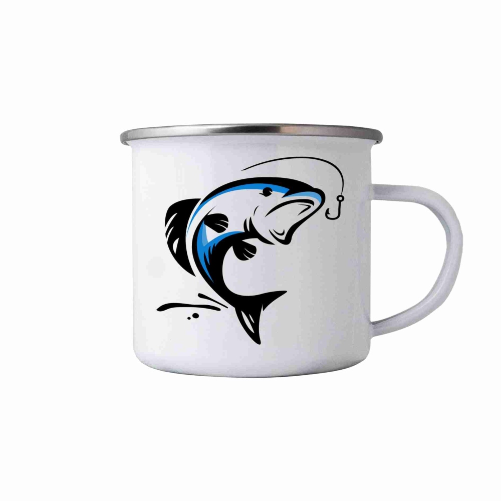 Biely plechový hrnček 380ml s obrázkom - šťuka 3