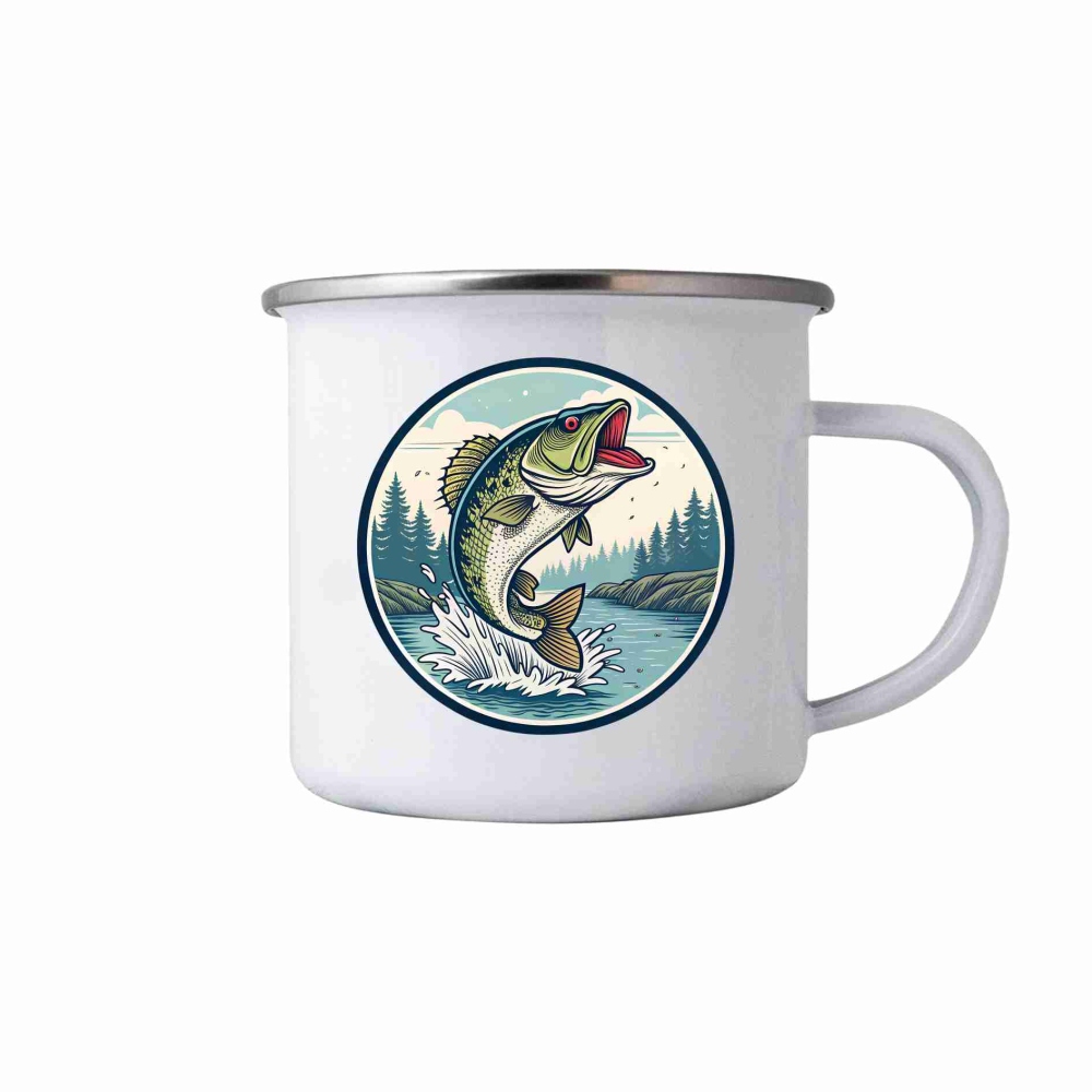 Biely plechový hrnček 380ml s obrázkom - šťuka 4