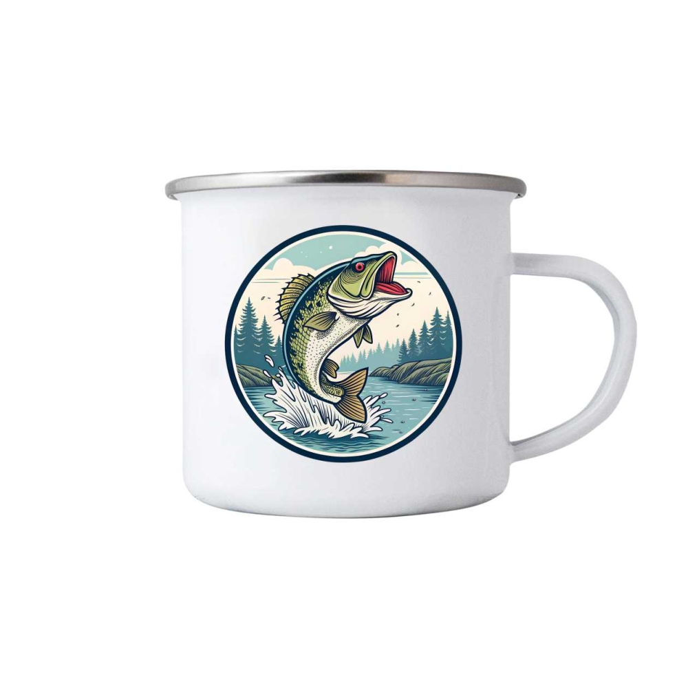 Biely plechový hrnček 380ml s obrázkom - šťuka 4