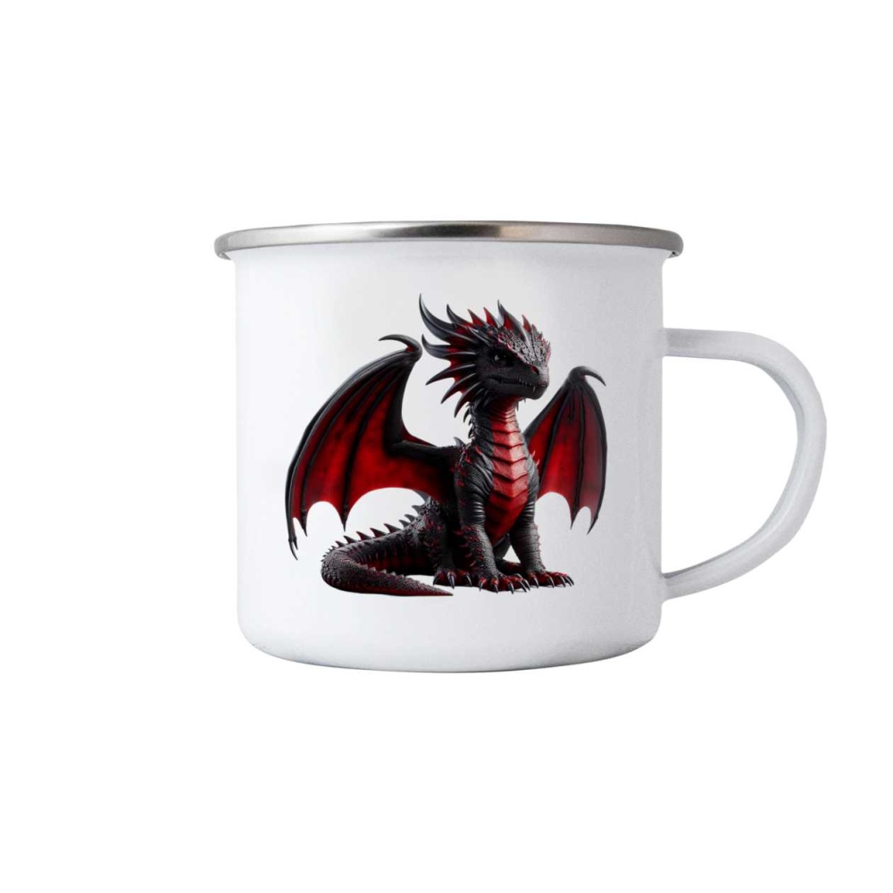 Biely plechový hrnček 380ml s obrázkom - temný drak