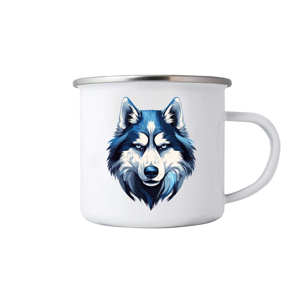 Biely plechový hrnček 380ml s obrázkom - vlk